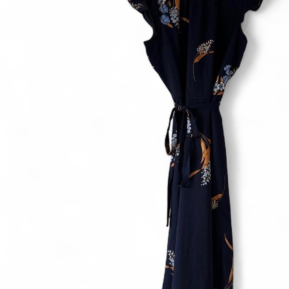 Nina Leonard Navy Blue Floral Midi Dress Small - Picture 3 of 9